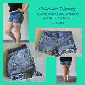 Motherhood Maternity Jean Shorts, Cut-off Style, Sz Lg, Small Under-Belly Band